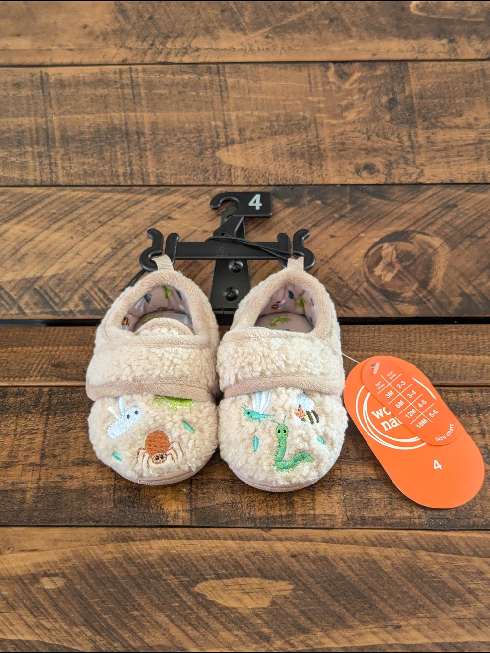 Wonder Nation Baby Boys Embroidered Bugs Slippers 6-12 Months Fastener Strap NWT